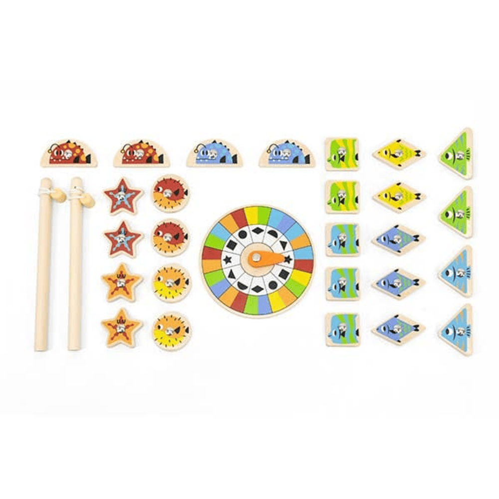 ONEST 34 Pieces Magnetic Fishing Game For Kids - Wooden Educational Toy With Fishing Poles & Colorful Fish